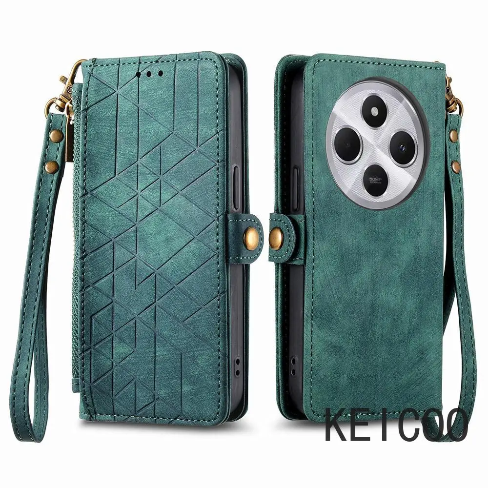 Dustproof Shell for Xiaomi Redmi Poco C50 14C 10 10A 10C A1 Plus 4G Geometric Zipper Wallet Leather Case Kick Stand  Covers