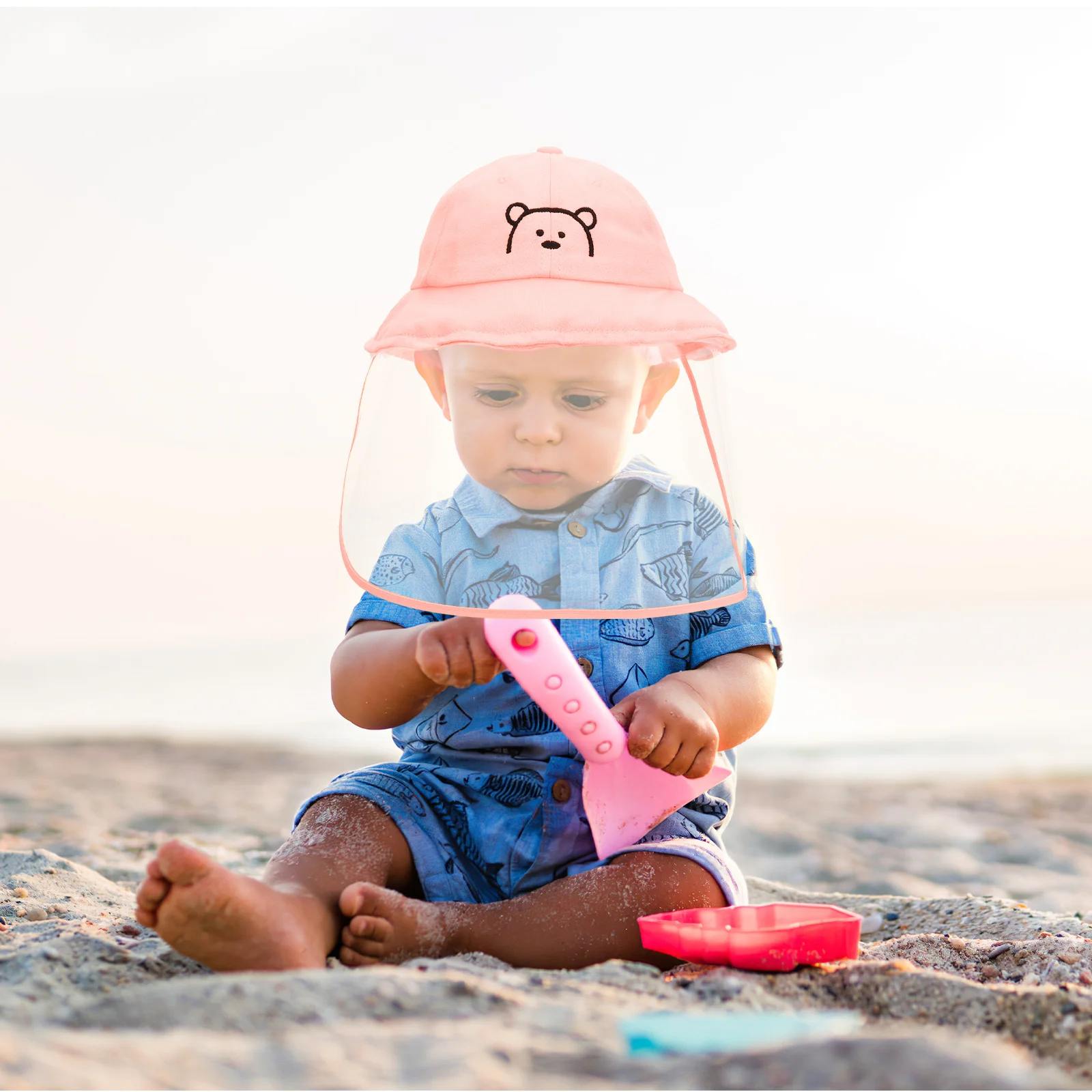 

Outdoor Face Guarding Wide Brim Bucket Hat Kids Sun Hat Baby Toddler Protection Lightweight Portable Travel Pink Baby Visor