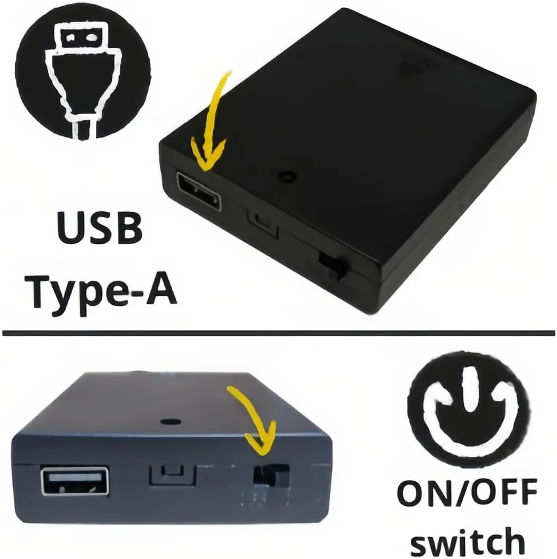 Hprosper Battery Case 3 AA Battery Box Holder with ON-Off Switch and USB Female Socket Black