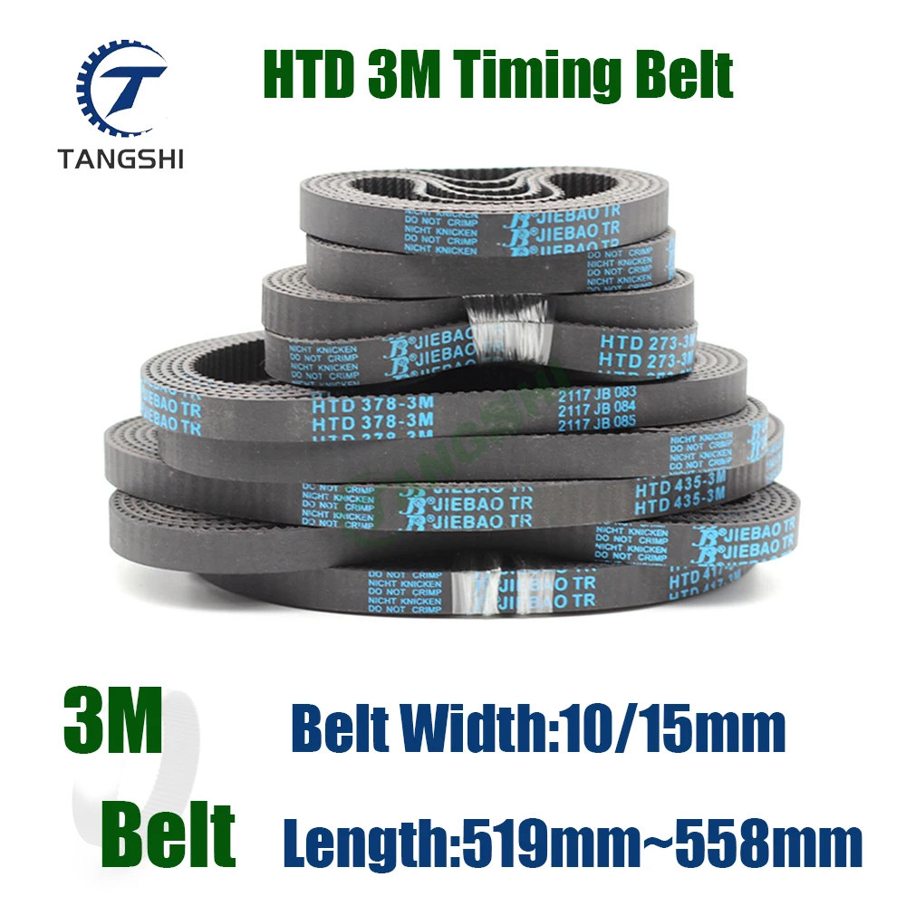 HTD 3M Rubber Timing Belt Width10/15mm Length 3M-519/522/525/528/531/534/537/540/543/546/549/552/555/558mm HTD 3M Timing Belt