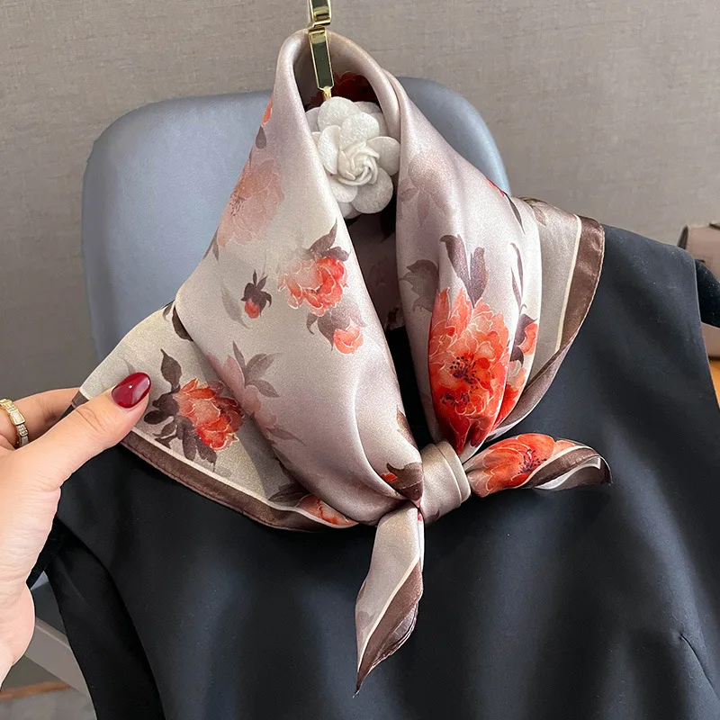 Retro Mulberry Silk Scarf For Women 2024 Luxury Ladies Hair Scarf Wrap Bag Shawl Girl's Headscarf Neck Scarf