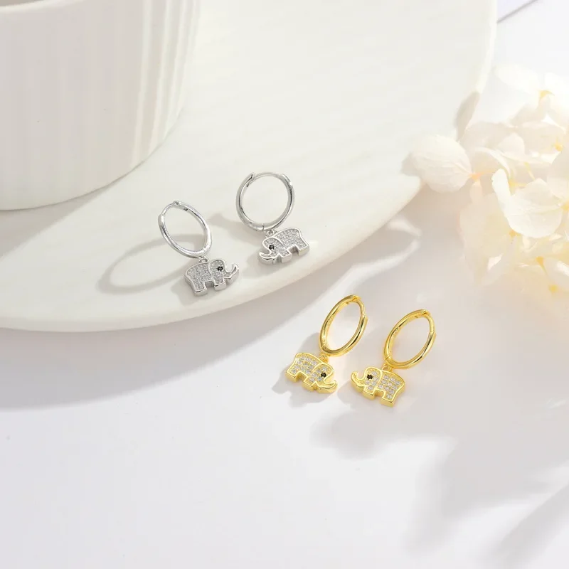 

Real 925 Sterling Silver Crystal elephant Earring For Women Making Jewelry Gift Wedding Party Engagement