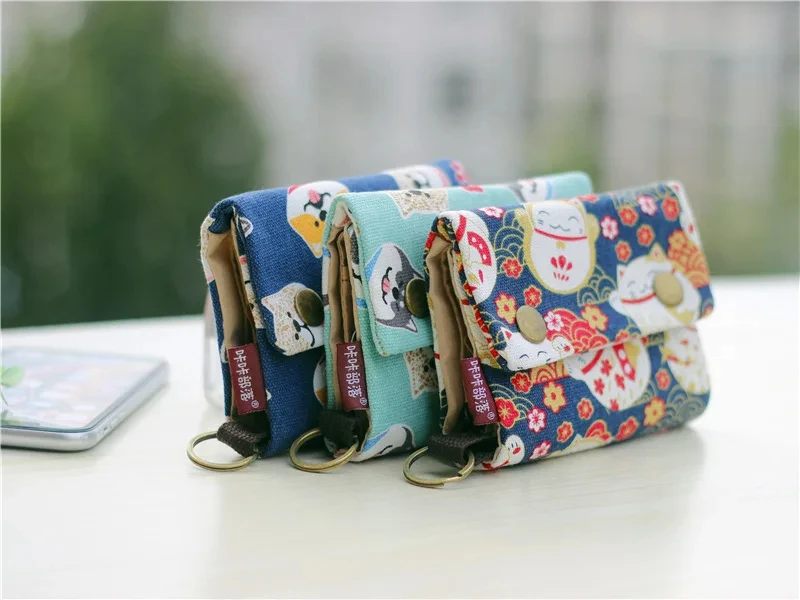 Canvas Cartoon Totoro Cat Printed Dog Women Fold Short Wallet Organizer Cute Mini Money Key Bag Coin Pocket Purse for Children