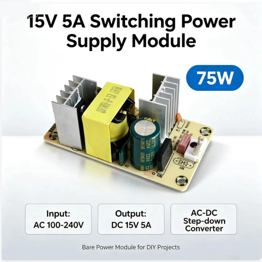 GF-75W  AC-DC Convertor 15V 5A Switching Power Supply Module AC100-240V to DC15V 5A 75W AC-DC Step-down Bare Power Board 