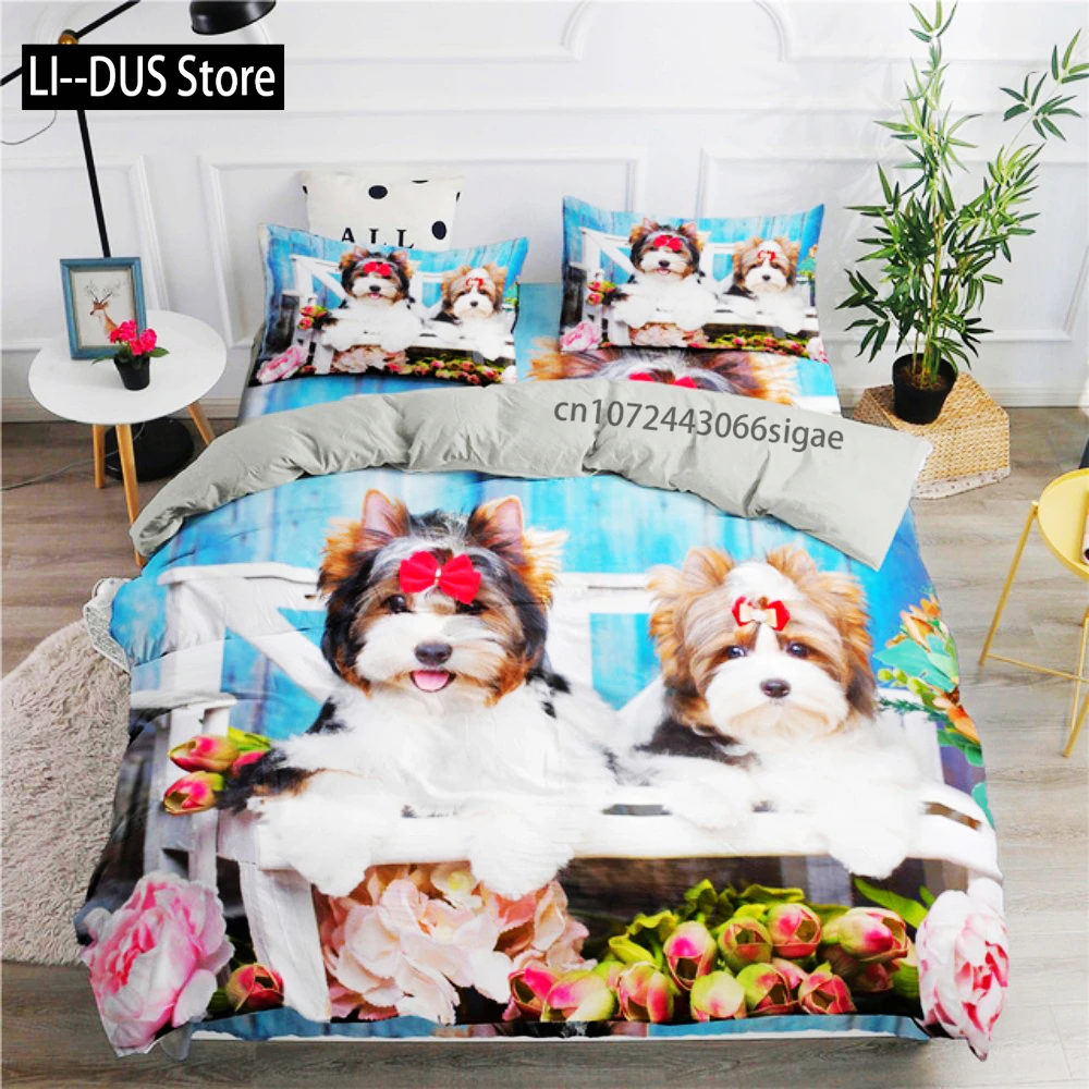 

Комплект постельного белья с милыми белыми собаками, комплект постельного белья с милым щенком, хаски, комплект пододеяльников King Queen Size с наволочкой, постельное белье для девочек