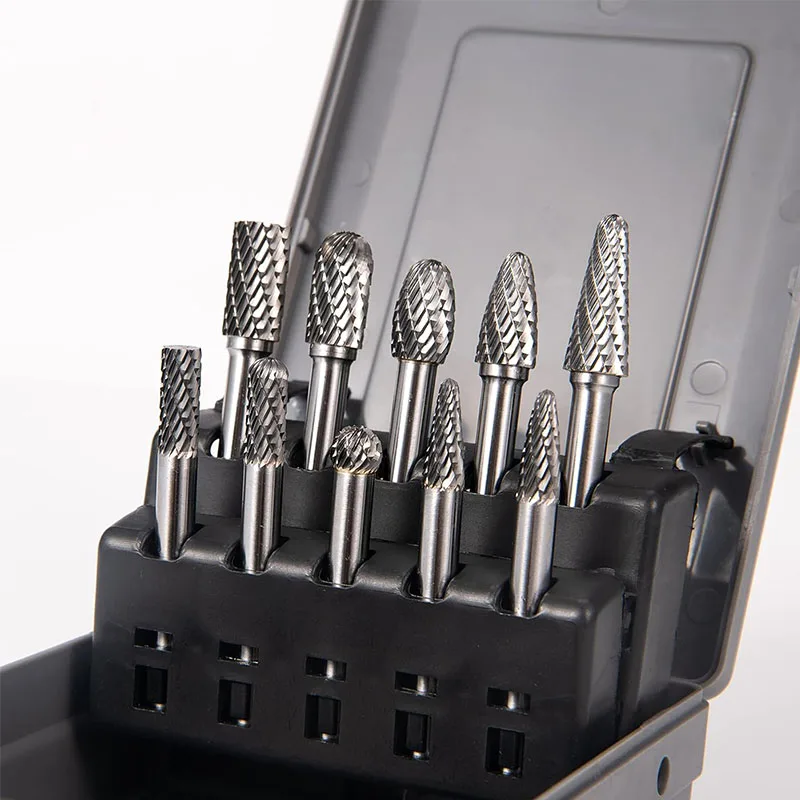 Carbide Burrs Set 10pcs Double Cut Solid Carbide Rotary Burr Set 1/4