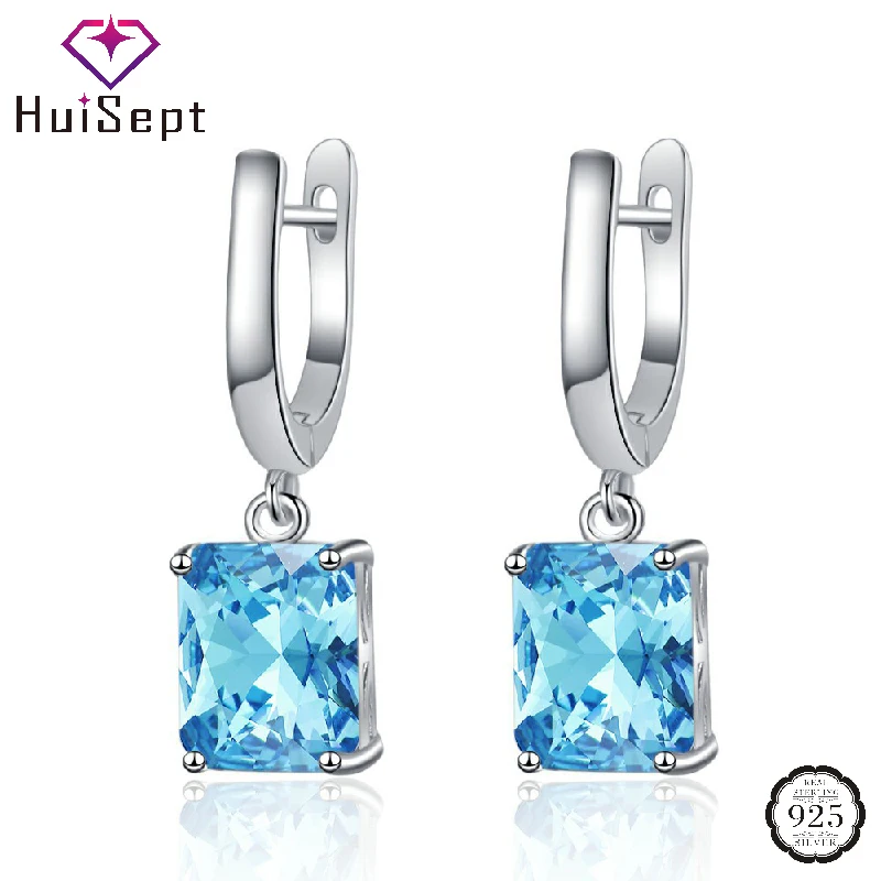 HuiSept Trendy Women Drop Earrings with Zircon Gemstone 925 Silver Jewelry for Wedding Engagement Party Accessories Wholesale