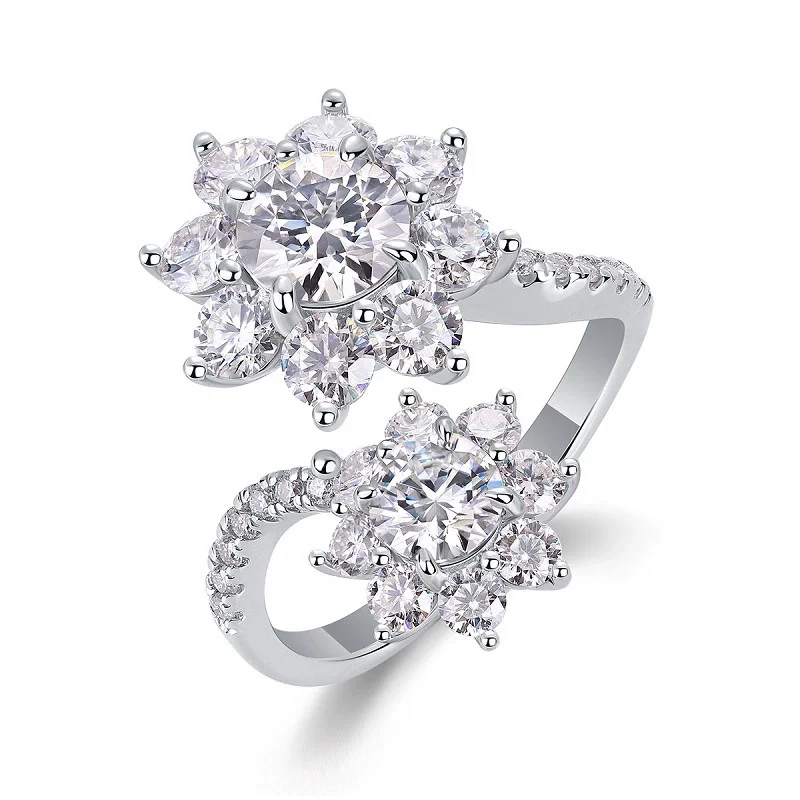 

ZFSILVER 925 Silver Fashion Luxury Trendy Color DMoissanite Sunflower Ring For Charm Women Wedding Party Jewelry Gift R15327-6.5