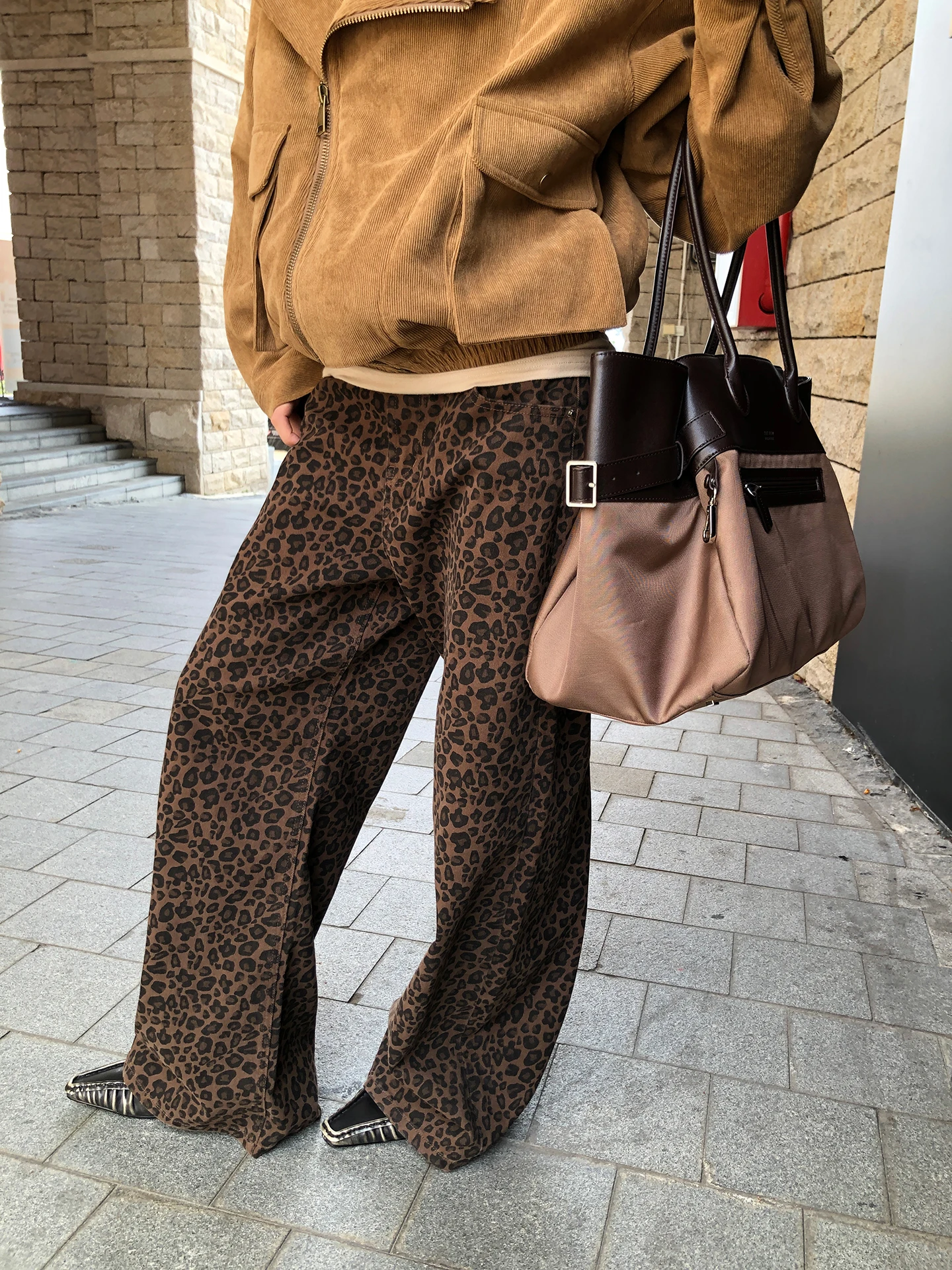 

Красные широкие брюки Celebri, женские свободные повседневные брюки кофейного цвета с леопардовым принтом, прямые хлопковые брюки прямого кроя