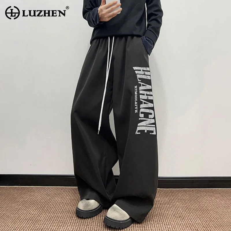 

LUZHEN 2025 New Drawstring Elastic Waist Letter Printed Loose Straight Tube Casual Pants Men's Fashion Wide Leg Trousers JY4152