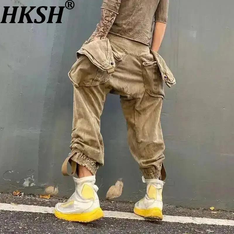 HKSH Autumn Winter New American Waste Land Leg Binding Retro Safari Style Cargo Pants Multi Pocket Casual Cotton Overalls HK3906