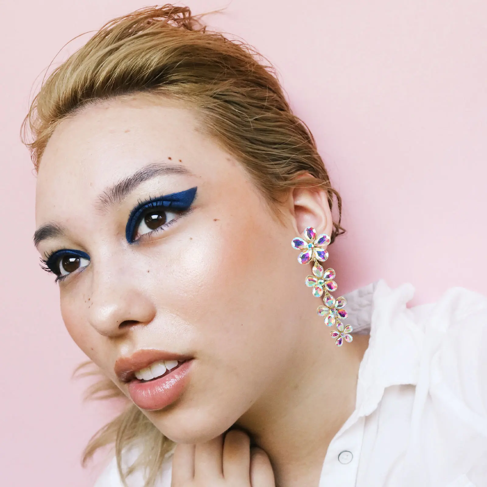 

1 Pair Long Flower Dangle Earrings For Women Elegant Floral Statement Bridal Jewelry Wedding Party Drop Earrings