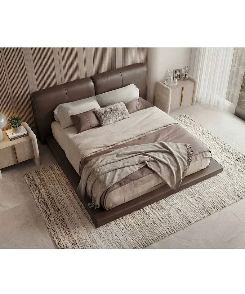 First layer cowhide double bed master bedroom high-end light luxury 1.8 meters leather art bed