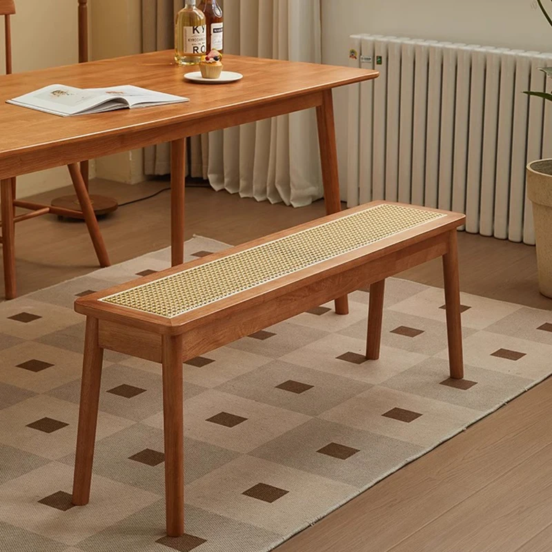 Solid Wood Shoe Bench Multi-Functional Hallway Ottoman Middle Ancient Style Bedroom Long Seat Rattan Weave Changing Shoe Stools