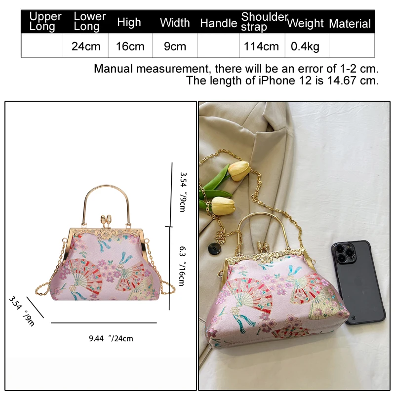 exquisite handbag for Girl Japanese style women's bag kimono bag fashion Metal frame shoulder bag fancy crossbody bags for women