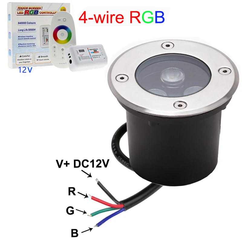 rgb conduziu a luz subterranea lampada do assoalho exterior ponto a terra luz da paisagem jardim quadrado trajeto e jarda 12v 4 wire 01