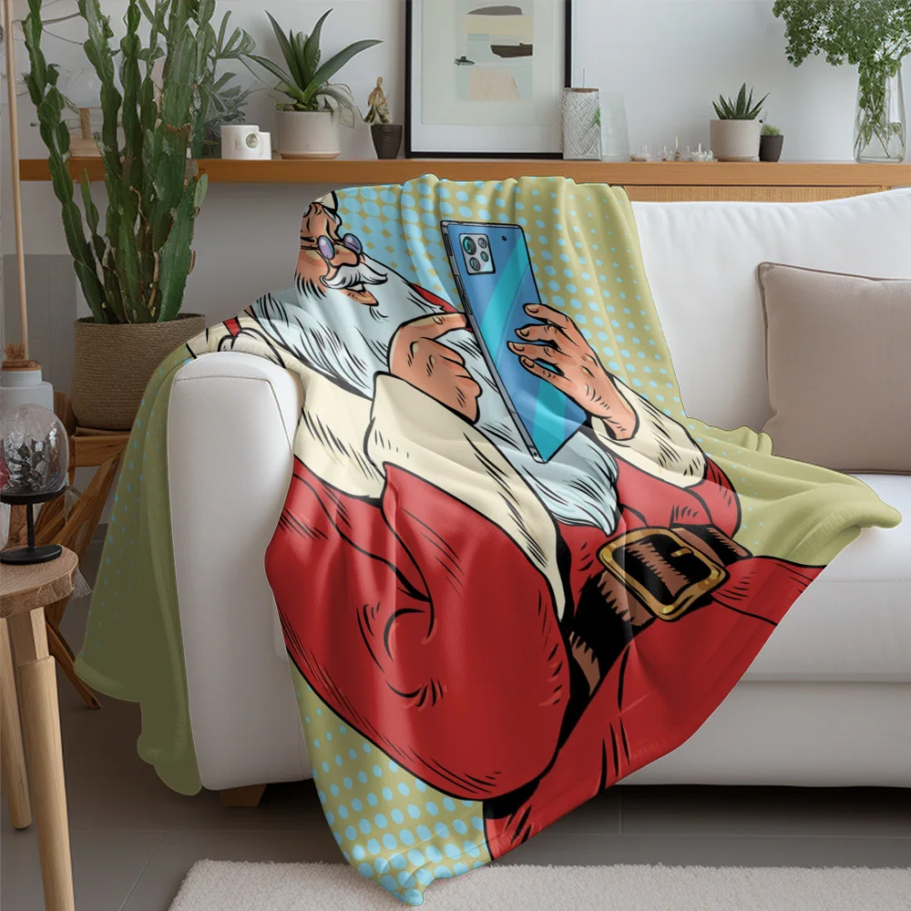 TU Santa Claus Throw Blanket Cozy Christmas Gift Festive Home Decor Holiday Reindeer Reversible Soft Warm Bedding Gift Idea Cozy