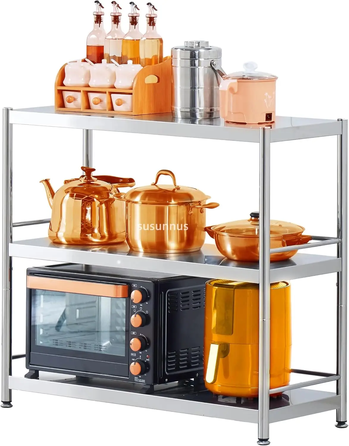 Brushed Steel Storage Shelving Unit Adjustable Height Guardrails Feet Industrial