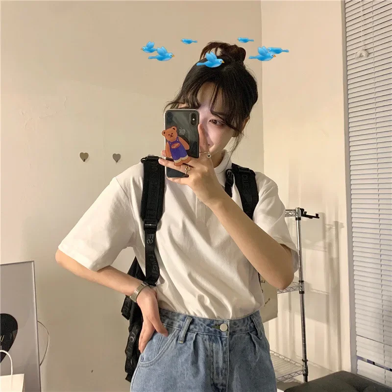 Summer women's clothing 2024 new short sleeved t-shirt women's solid color trendy slim fit women's sports polo shirt women's lap