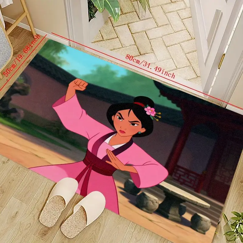

1 шт. напольный коврик Mulan Warrior Princess с героями мультфильмов, 50x80 см (19,7x31,5 дюйма), противоскользящий впитывающий коврик для входа, декоративный A