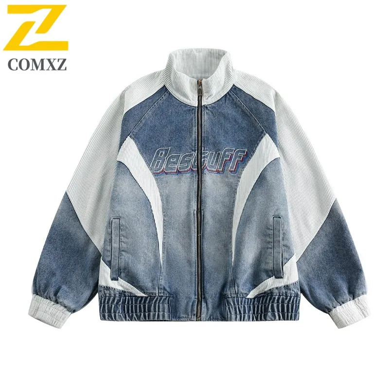 

COMXZ Men Varsity Jacket 2025 Retro Breathable Camping Hiking Travel Windbreaker Jacket Journey High-Quality Spliced Jackets