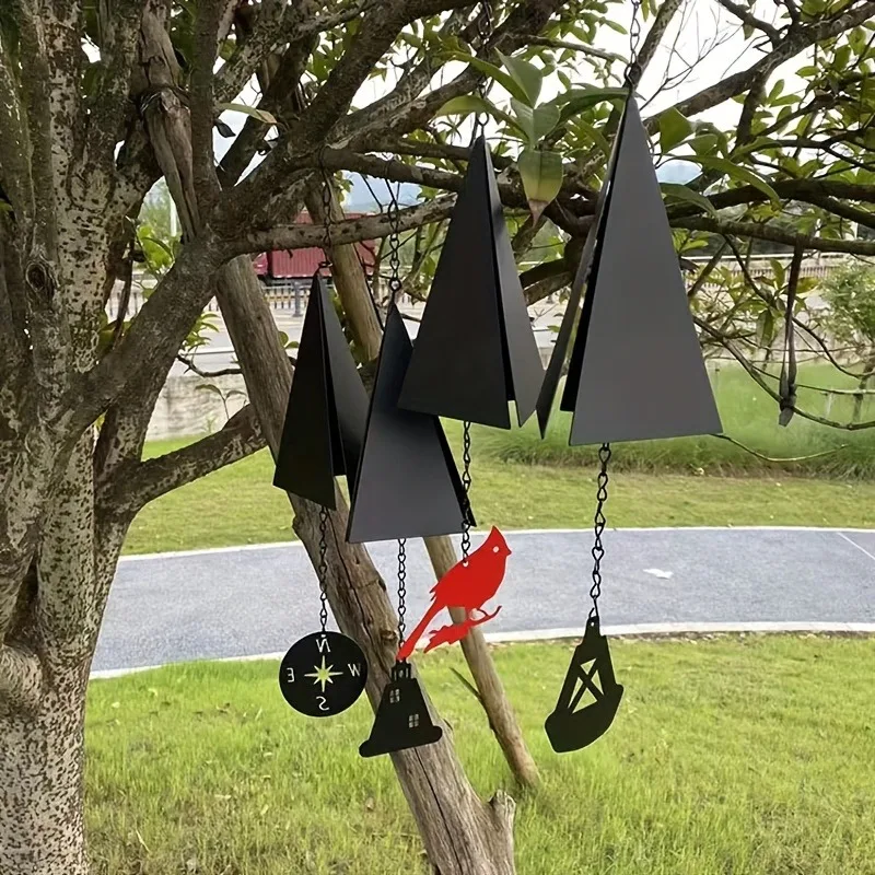 1 creative triangular wind chime pendant, courtyard bell decoration, home garden metal wind chime pendant decoration