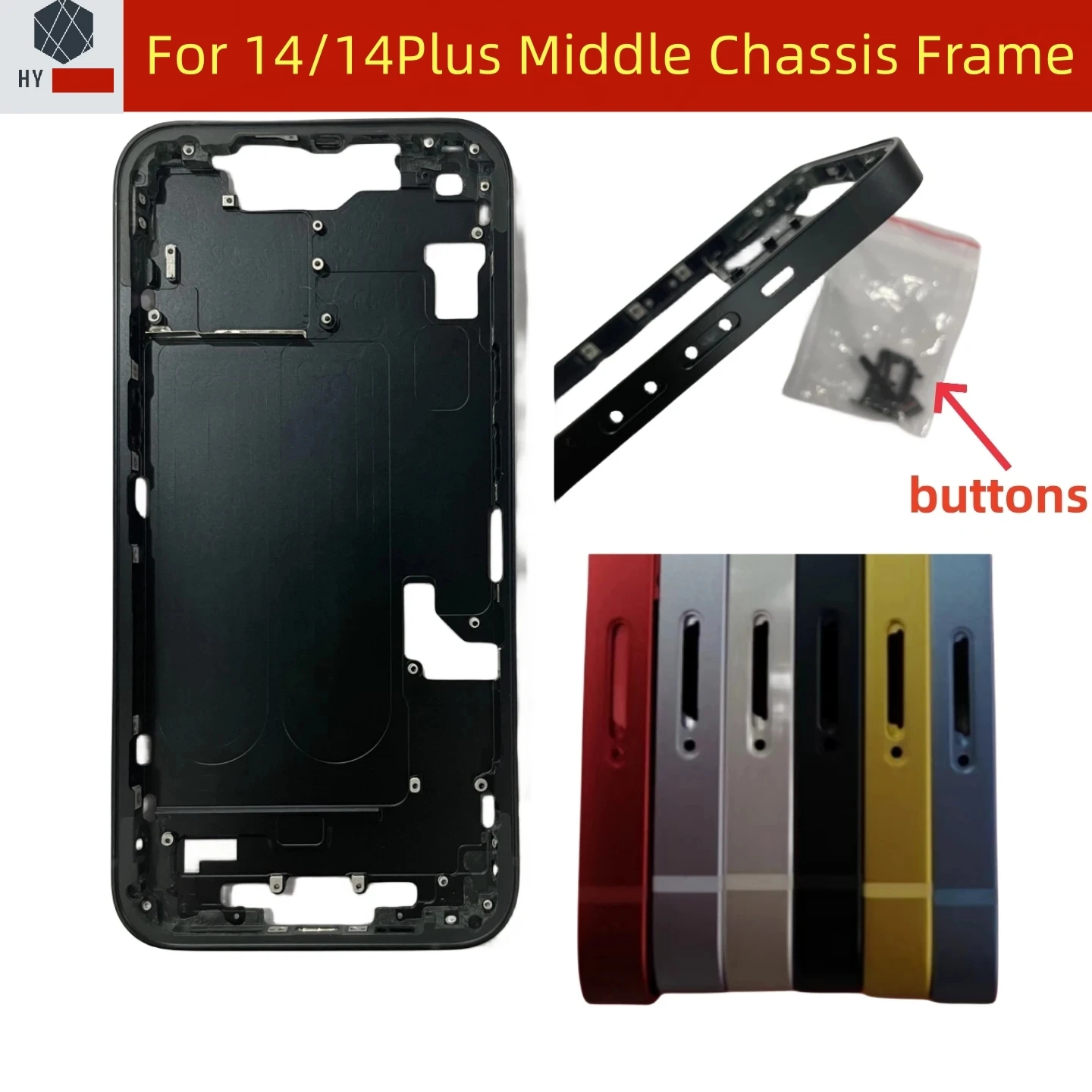 For IPhone 14 14PLUS Housing With Part + Middle Chassis Frame + SIM Tray + Side Key Parts Rear Housing Case Assembly