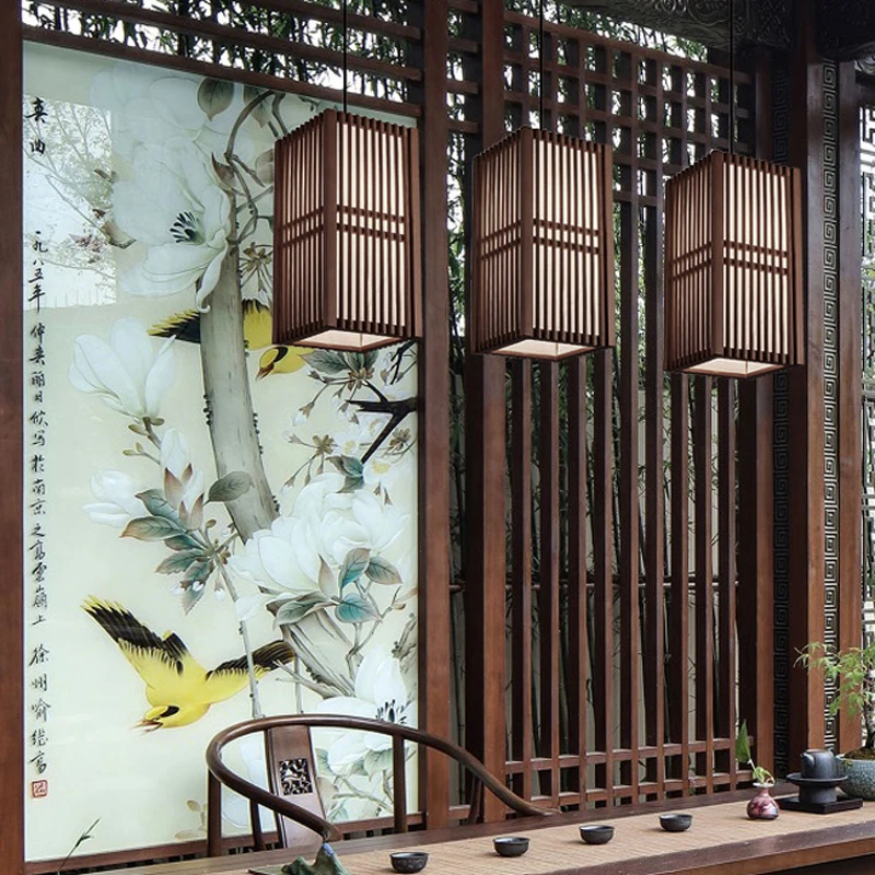 Loft Vintage Japanese Pendant Lamp Corridor Corridor Bar Restaurant Southeast Asian Zen Wood Pendant Lamp Villa Decorative Light