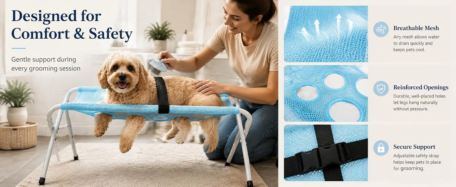 Hundepflege-Hängematte, faltbarer Hängeständer für die Pfotenwäsche von Hunden und Katzen, Netz-Badestütze zum Nagelschneiden und Baden – Detail 1
