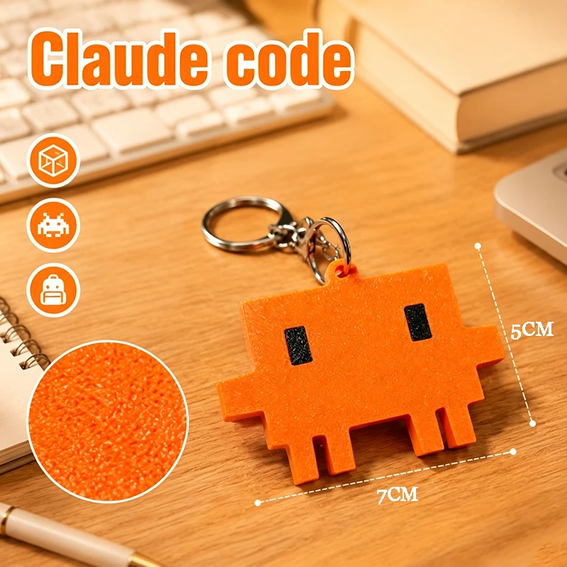 Anime Claude Code Cosplay Keychain Kawaii 3D Printing Pixel Pendant Keyring Key Chain Bag Accessory Ornament Decoration Prop