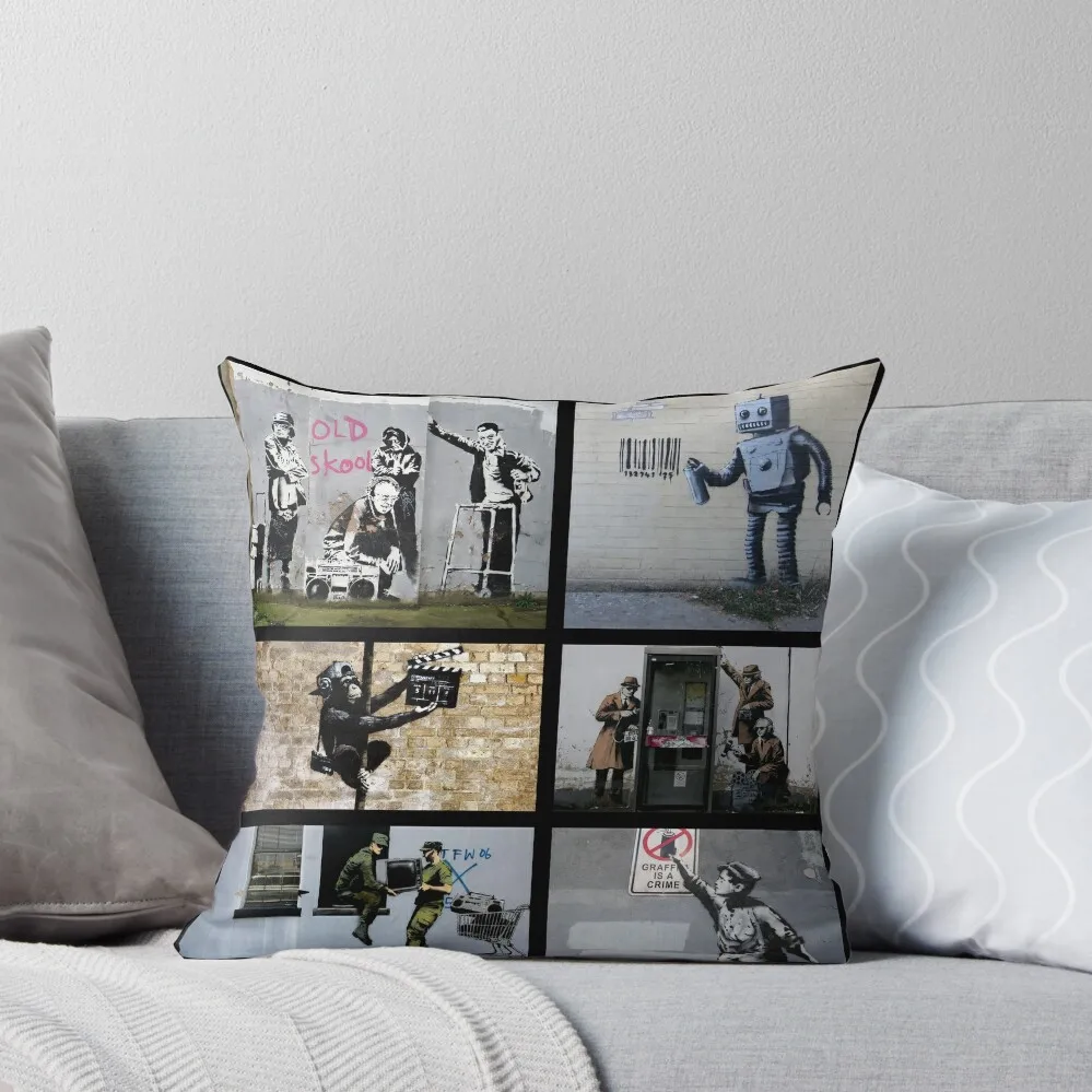 

Banksy Merchandise, Banksy Art Montage 04 Throw Pillow luxury home accessories Luxury Pillow Case luxury covers pillow