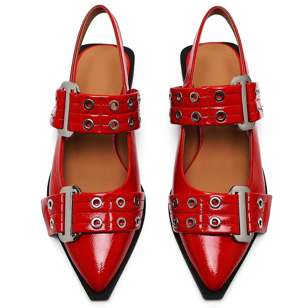 RIBETRINI Fashion Brand New Cover Pointed Toe Flats Back Strap Metal Buckle Design Sandals Dress Leisure All-match Women Shoes