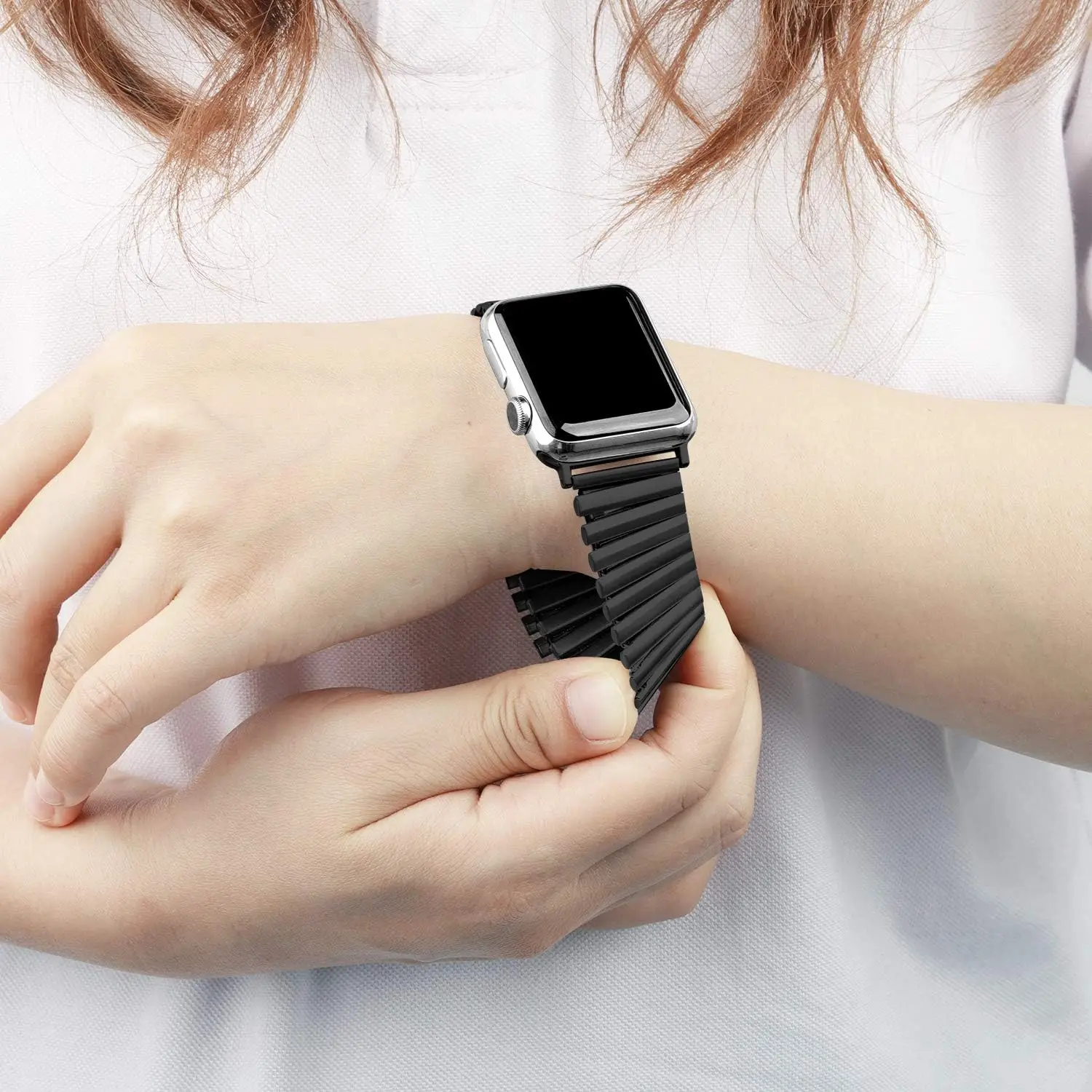 For Apple Watch 9 8 7 41 45mm Ultra 49mm Band Stainless Steel Stretch Expansion Metal Band For iWatch 6 5 4 3 2 1 40 44 38 42mm