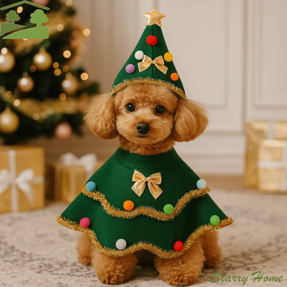 

Креативная мультяшная рождественская накидка для собаки, дизайн рождественской елки, регулируемый плащ для домашних животных, уникальное платье из полиэстера для косплея собаки, праздничные мероприятия