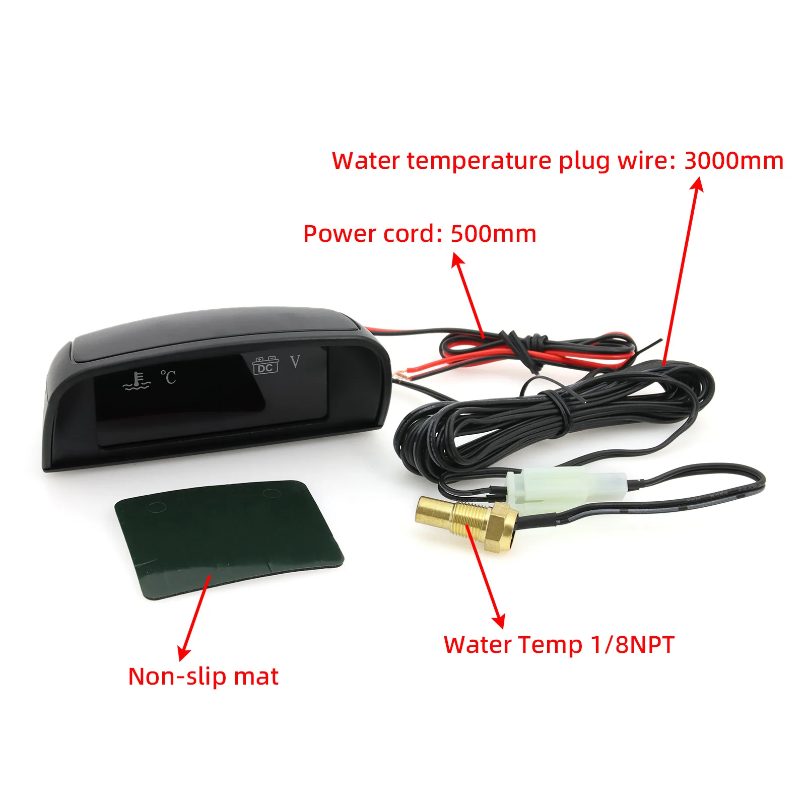 Digital Water Temperature Gauge with 10mm Water Temperature Sensor +voltmeter 2 IN 1 Digital Gauge 26-40mm Adapter