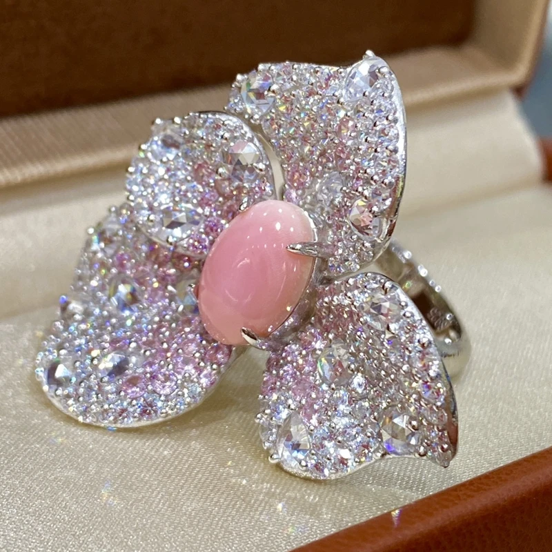 KQDANCE, роскошное новое большое однотонное серебро 925 пробы, синтетический розовый жемчуг-раковина, женские ювелирные изделия, открытое кольцо с цветком, подарок для вечеринки