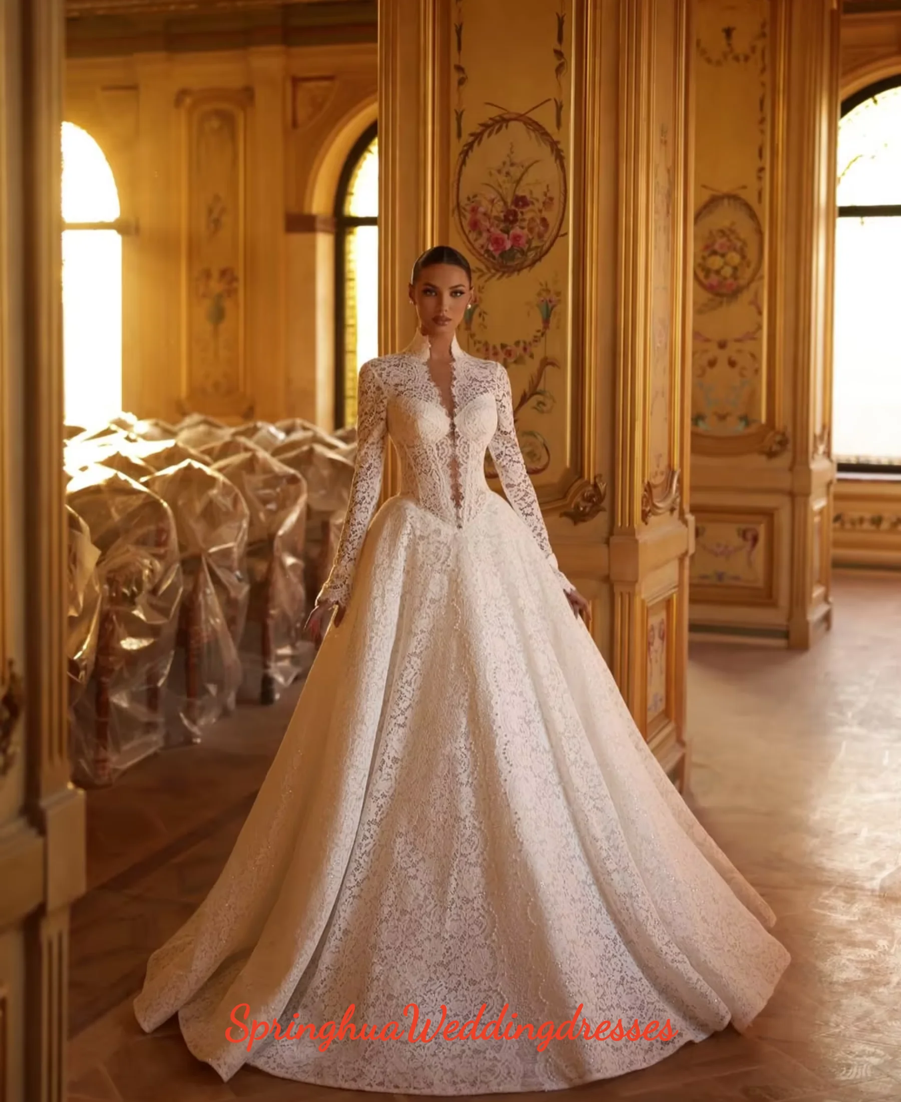 Customized Para Boda Por La Iglesia Lace Wedding Dress Princesa Vintage Long Sleeve Corset Dresses Bride Gown vestidos de novia