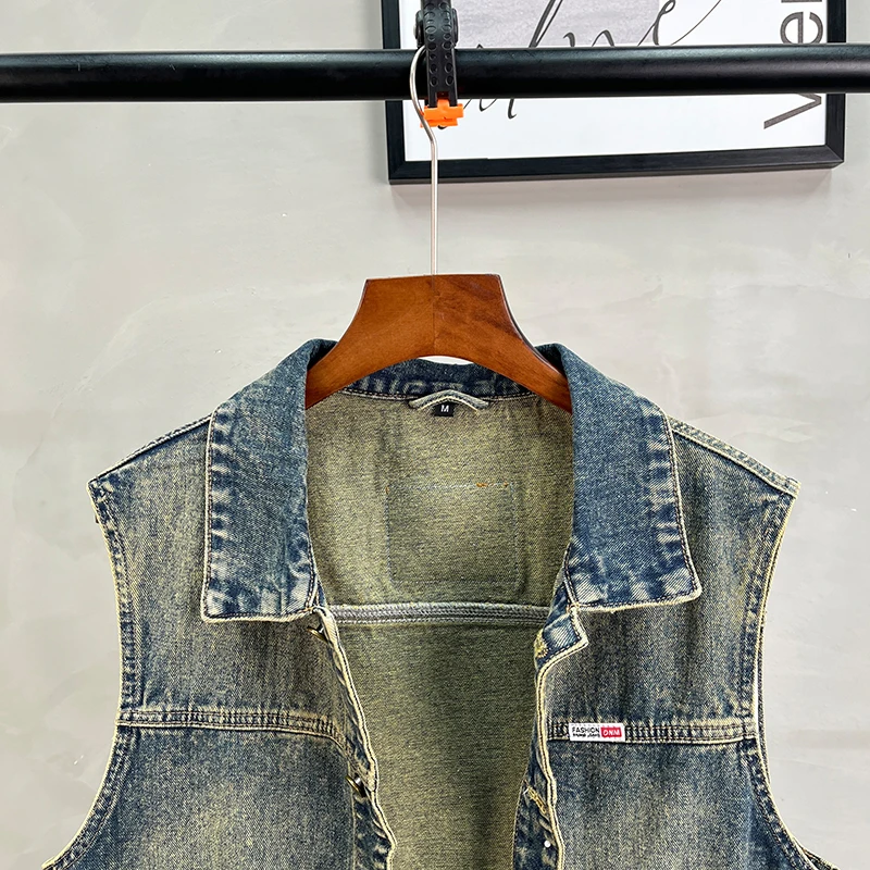 2024 Men's Fashion Jeans Sleeveless Jacket Vest Male Black Blue Denim Jeans Vest Man Cowboy Outdoors Waistcoat Mens Jacket Vest