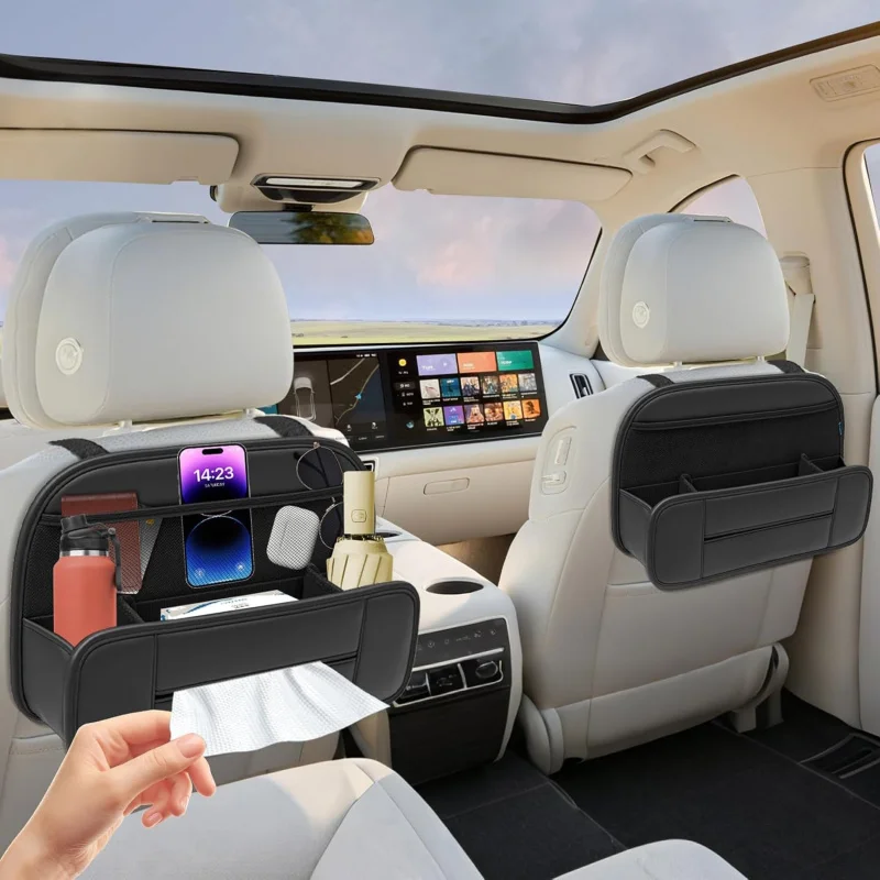 

Подвесной кожаный органайзер на заднее сиденье автомобиля 5 в 1, с подстаканником, складной подголовник для хранения сидений и держатель для салфеток, 2 шт.