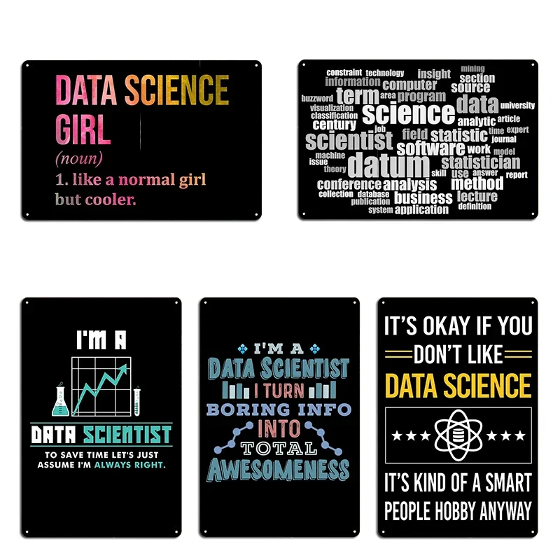 Data Science Design Word Cloud of Key Terms Grayscale Metal Plaque Create Club Bar Customize Tin Sign Poster