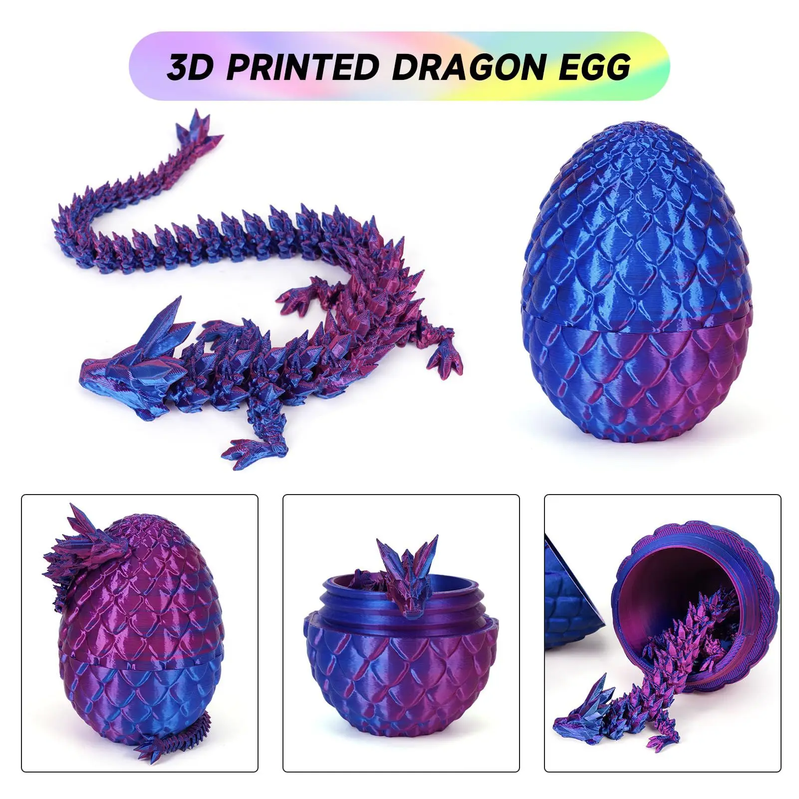 30cm3D Printing Dragon Egg Divine Dragon Set Toy Gemstone Dragon Ornament Handmade Gift Colorful Decoration Creative Trendy Play