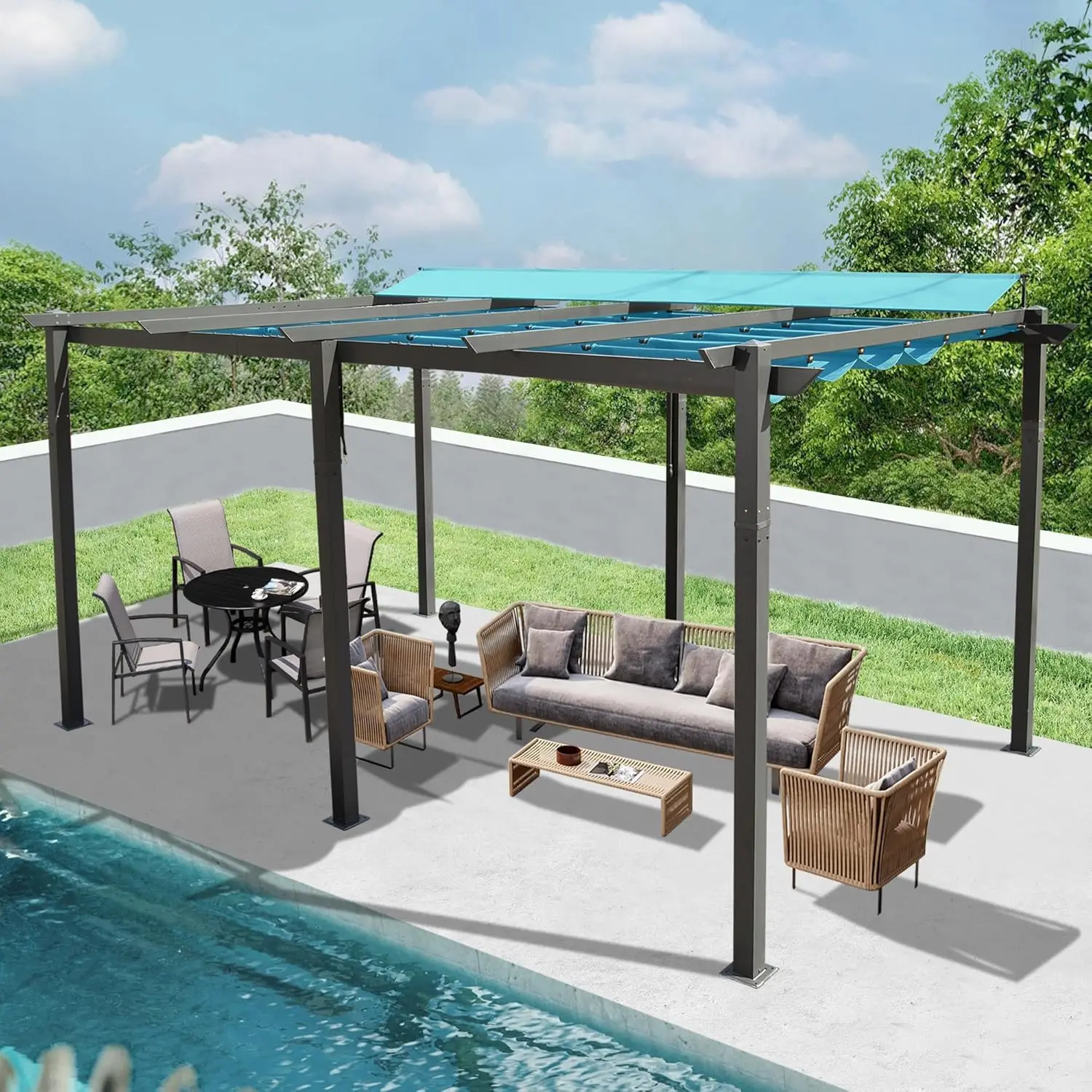 

Domi Outdoor Living 11’ X 16’ Outdoor Retractable Pergola with Weather-Resistant Canopy Aluminum Garden Pergola Patio Grill