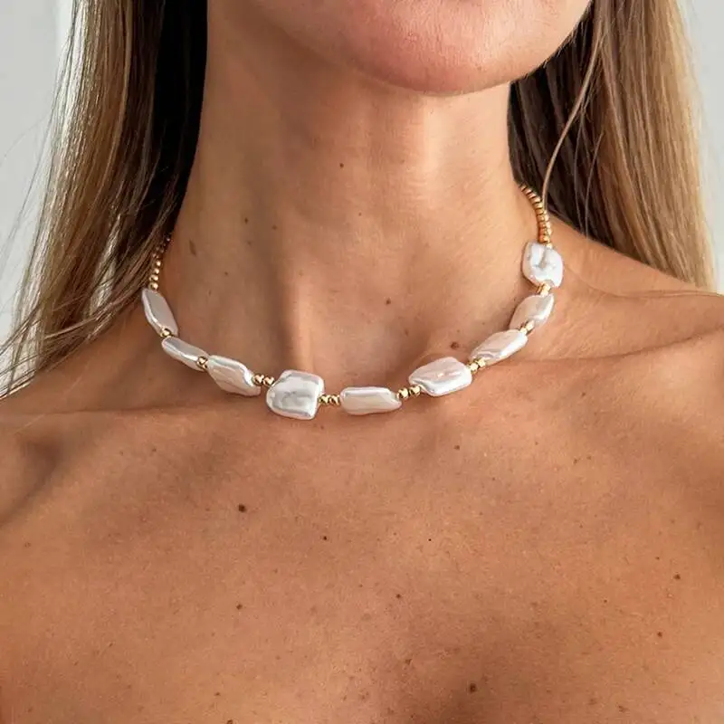 Bohemia Imitation Peal Chokers Necklace for Women Wedding Bridal Simple Adjustable Beads Chain Y2K Jewelry Accessories