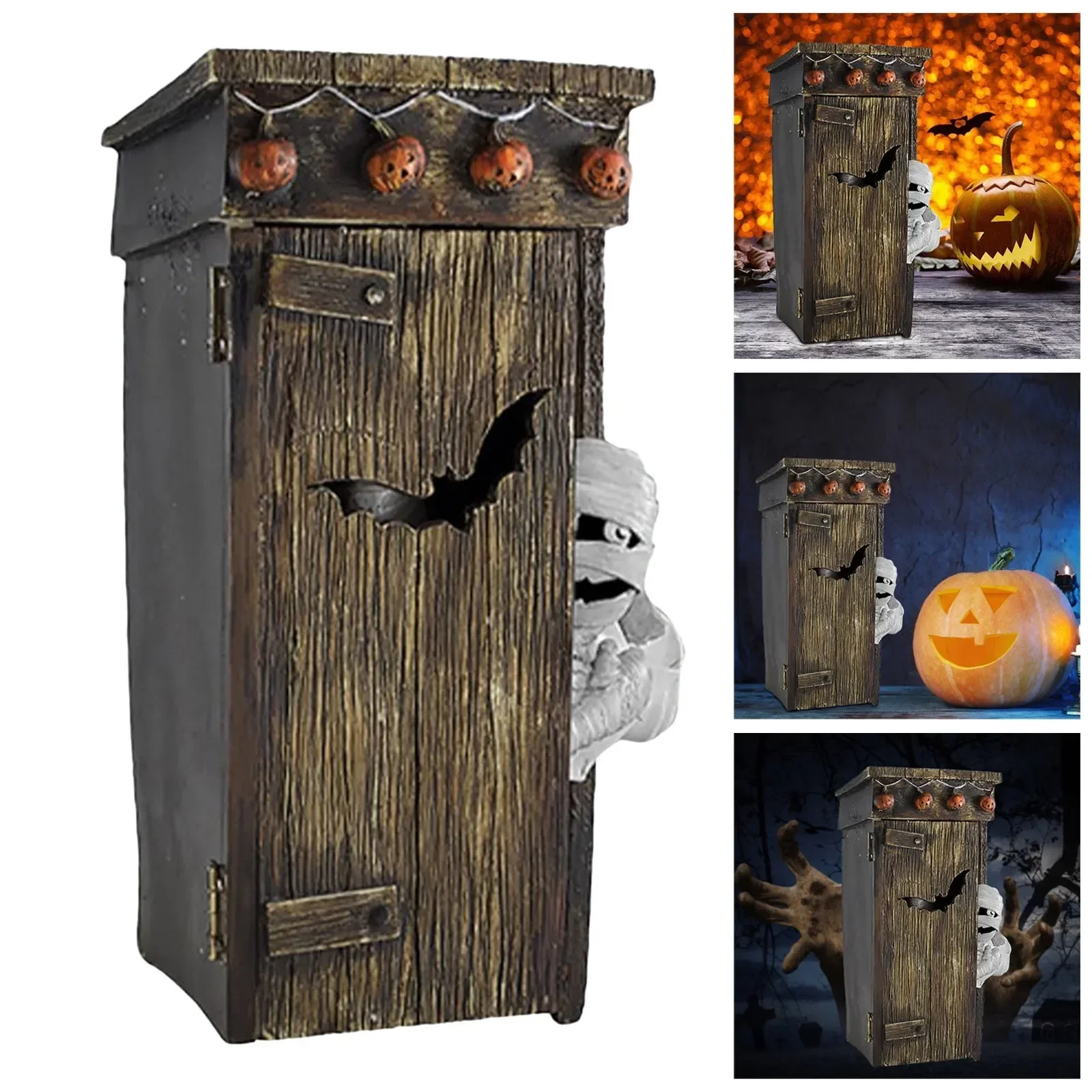 Outhouse Mummy Animated Decor, Mummy Toilet Outside The House, Animated Talking Farting Mummy Outhouse,Halloween Home Decoration