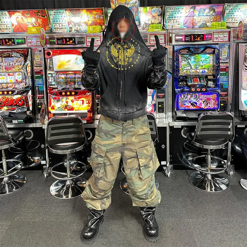 Grailz Project G/R Premium 2026 جيب كبير الحجم متجعد صبغ متعثر عتيق مموه ملابس عمل وظيفية للرجال