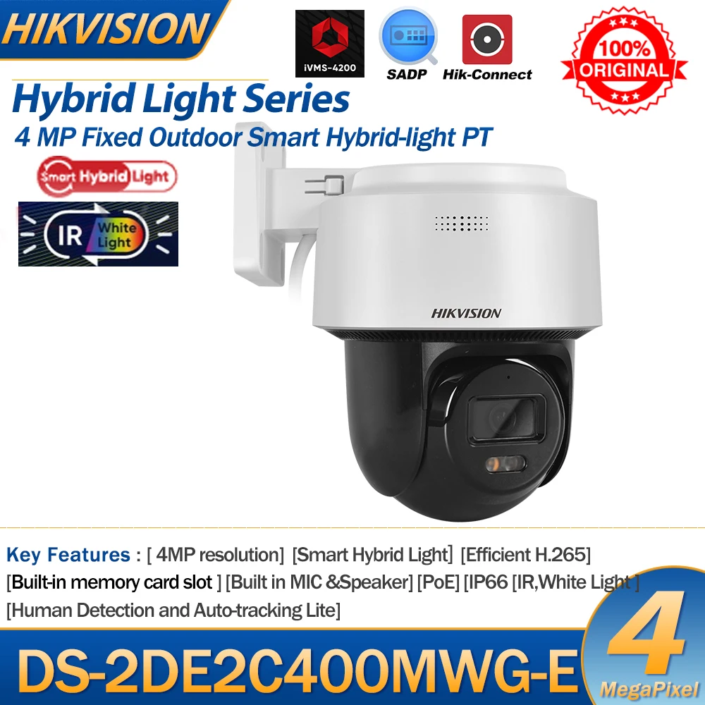 camera hikvision pt com microfone embutido alto falante inteligente ao ar livre luz hibrida deteccao humana rastreamento automatico lite ds2de2c400mwg e 4mp 01