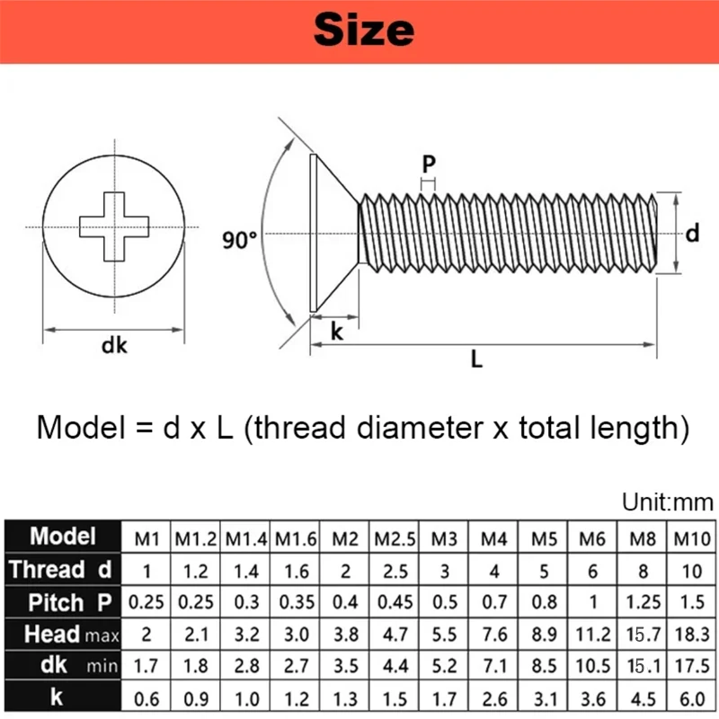 304 Stainless Steel Lengthen Cross Countersunk Head Screw KM Flat Head Machine Tooth Phillips Small Bolt M3 M3.5 M4 M5 M6 M8 M10