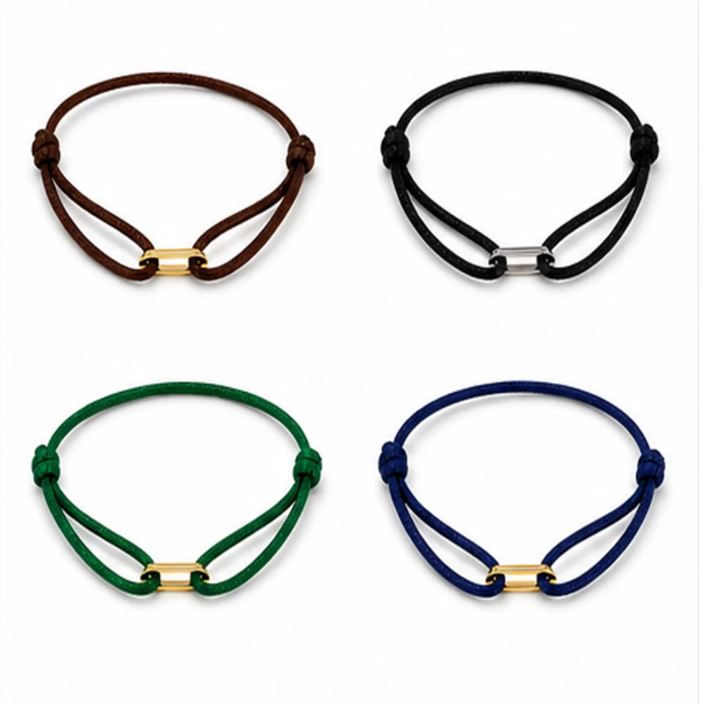Zalman Einfaches Rundes Ovales Schnallen-Armband Geflochtenes Verstellbares DIY Buntes Seil-Armband für Damen und Herren Edelstahl-Schmuck – Detail 5
