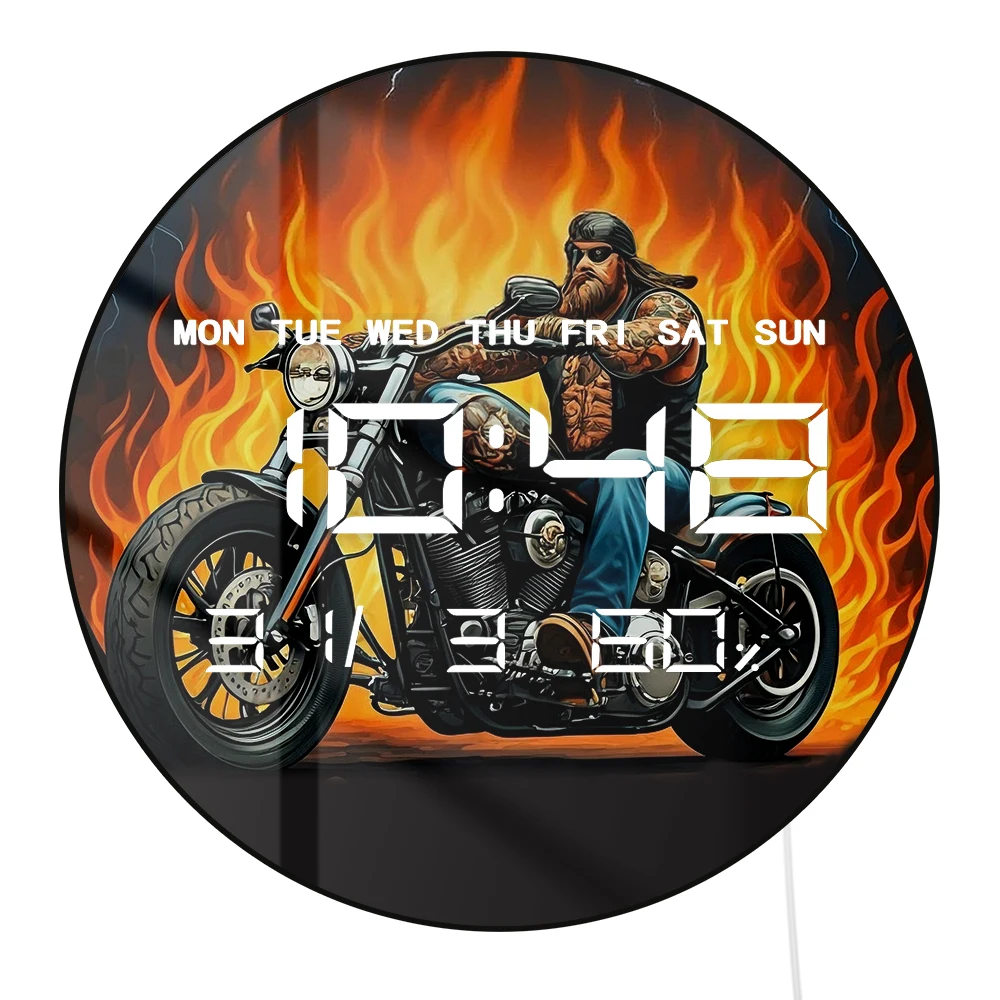 

Ретро-часы настенные LED с календарем и термометром, с автоматическим затемнением, формат 12/24 часа, электрические, в стиле мотоциклетного чоппера
