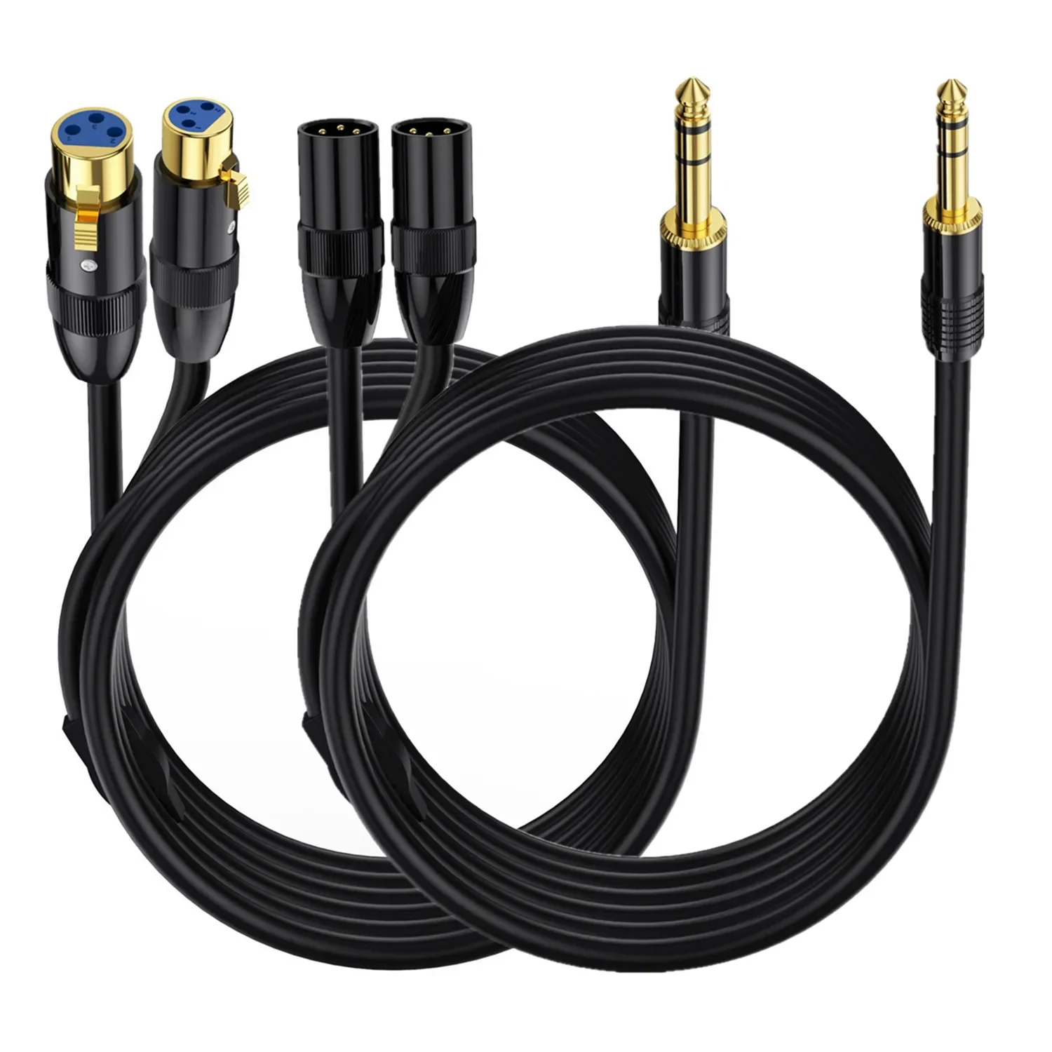 Dual Female XLR to 1/4 inch(6.35mm) TRS Stereo Male Plug Y-Splitter Cable, Unbalanced 2-XLR Male to Quarter inch Adapter Patch